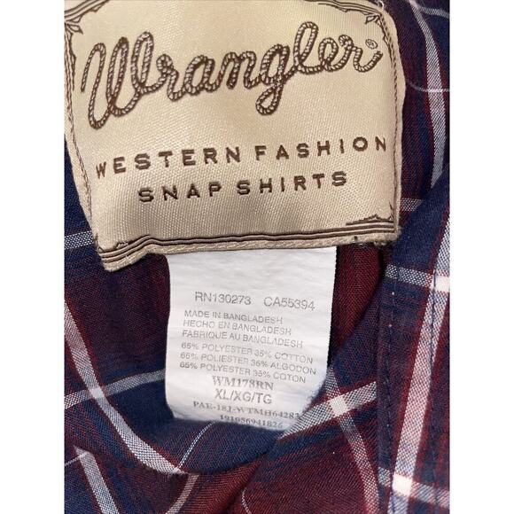 Wrangler-Mens Long Sleeve Western Pearl Snap Shirt, XL Plaid - Picture 6 of 7